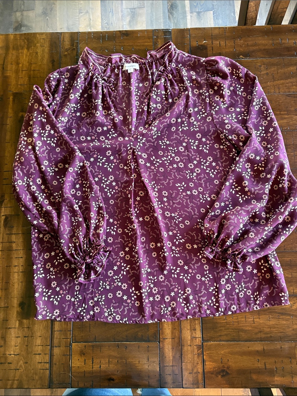 Max Studio xl Women's Floral Long-Sleeve Blouse - Plum - Cottagecore, Boho